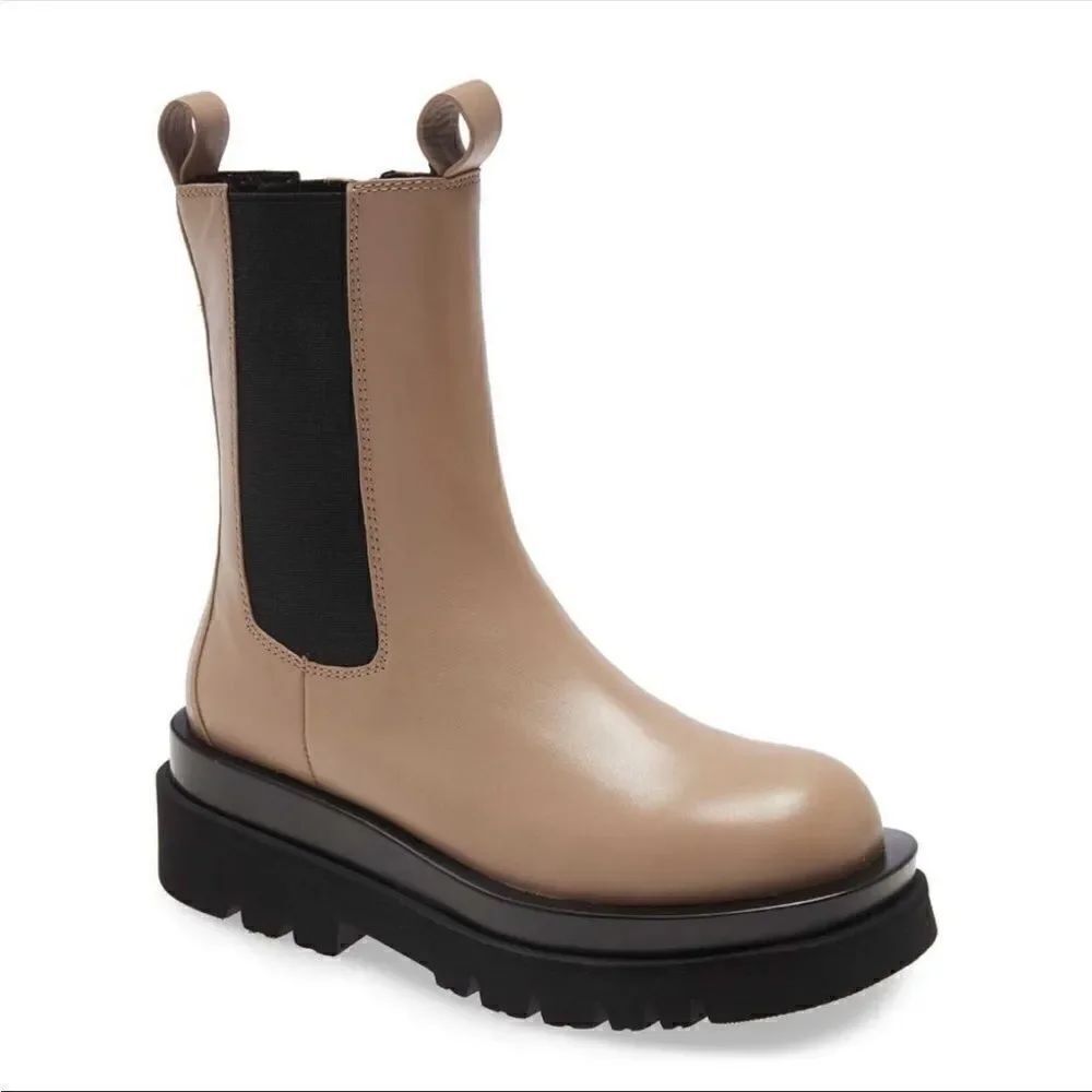 Jeffrey Campbell Tanked Platform Brown Leather Chelsea zip boots size 8 NEW